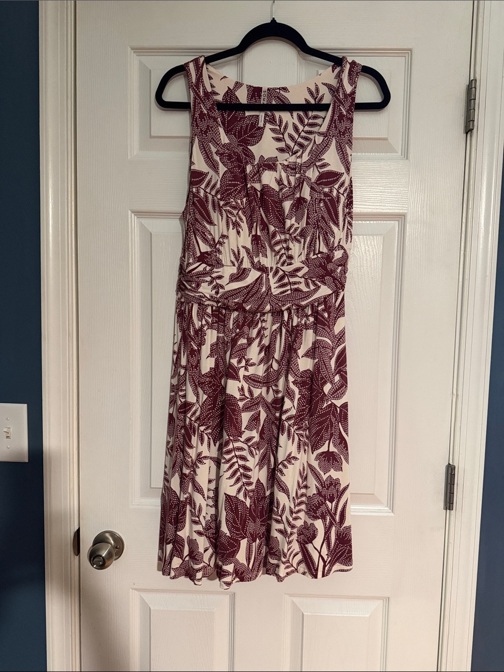Soma Cream Midi Dress with Burgundy Leaf Print